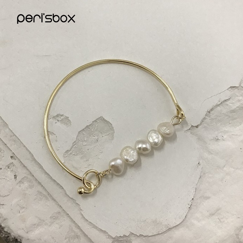 Péri'sbox bracelet à la en métal doré véritable perle d'eau douce bracelet géométrique blanc perle bracelets minimaliste perle bracelet pour les femmes