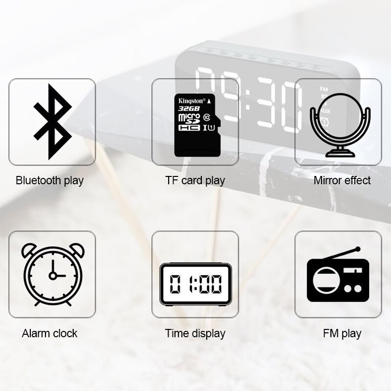 alarm clock Wireless bluetooth speaker Music Player with LED Time Display Clock Alarm TF TM Tempeture rechargeable battery