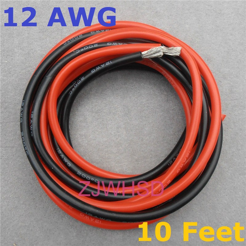 12 Awg 10 Voeten 3 Meter Gauge Silicone Draad Flexibele Gestrande Koperen Elektrische Kabels Voor Rc Zowel Zwart/Rood twee Draden