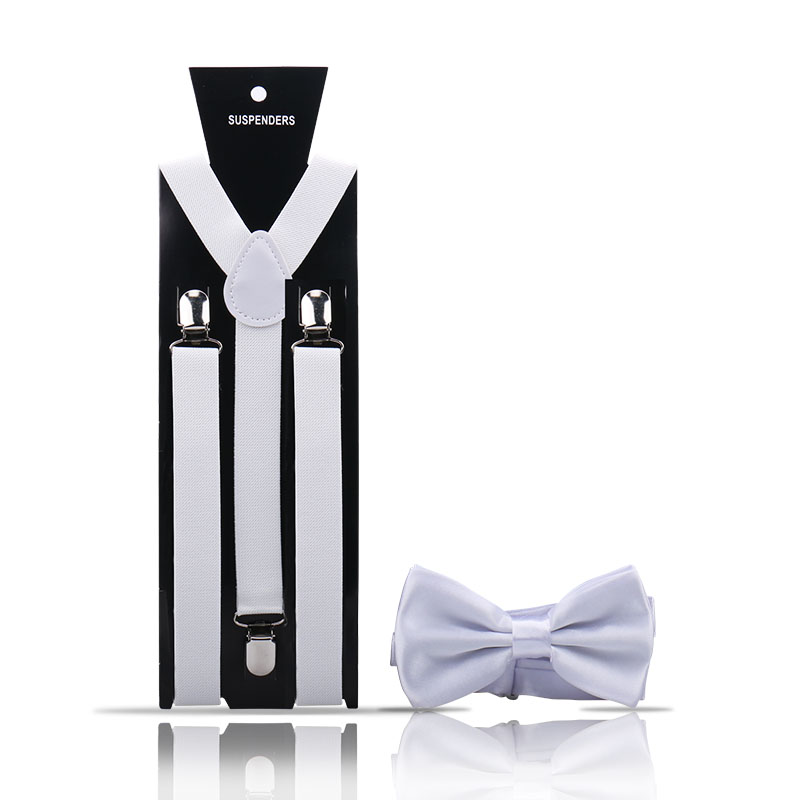 Adult Men's Suspenders And Bow Tie Two Pcs Set Harness Man For Pants Gentleman Suit Accessories Wedding Business: Milky White