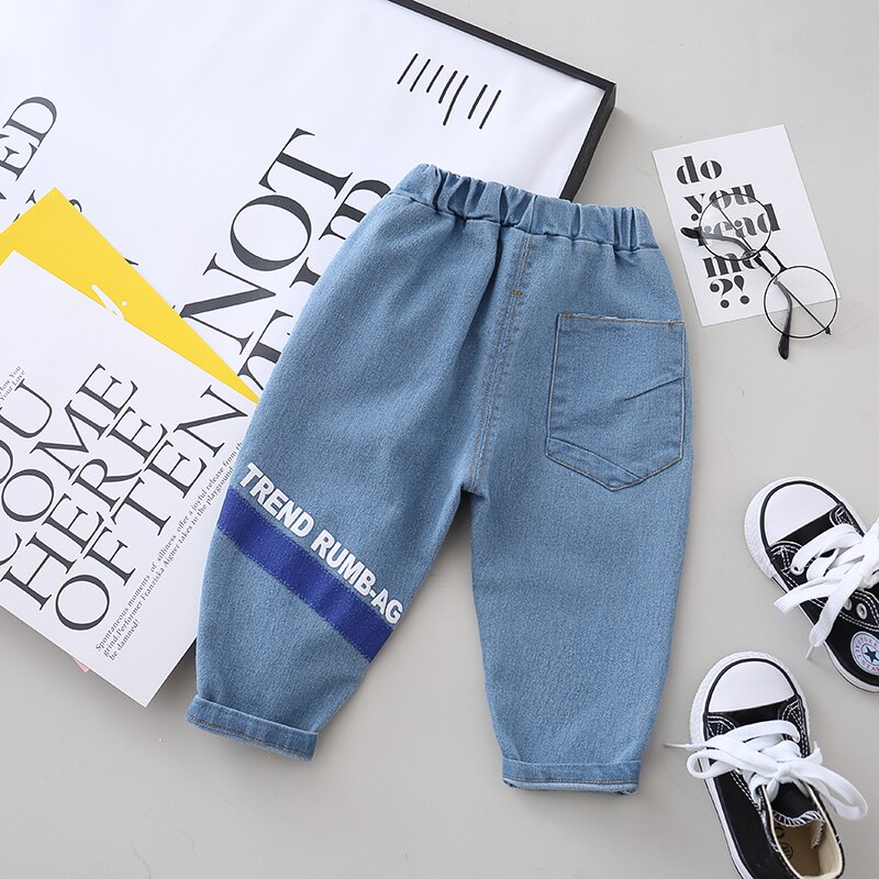 Pantalones de de primavera y otoño para niños y niñas, pantalones de costura con las letras Baby para niños, pantalones vaqueros casuales para niños