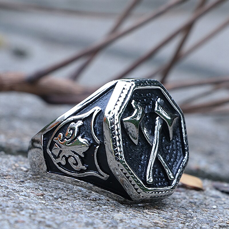 Gothic Slavic Perun Axe Biker Ring Men's Stainless Steel Punk Biker Rings Male Viking Slavic Perun Axe Ring