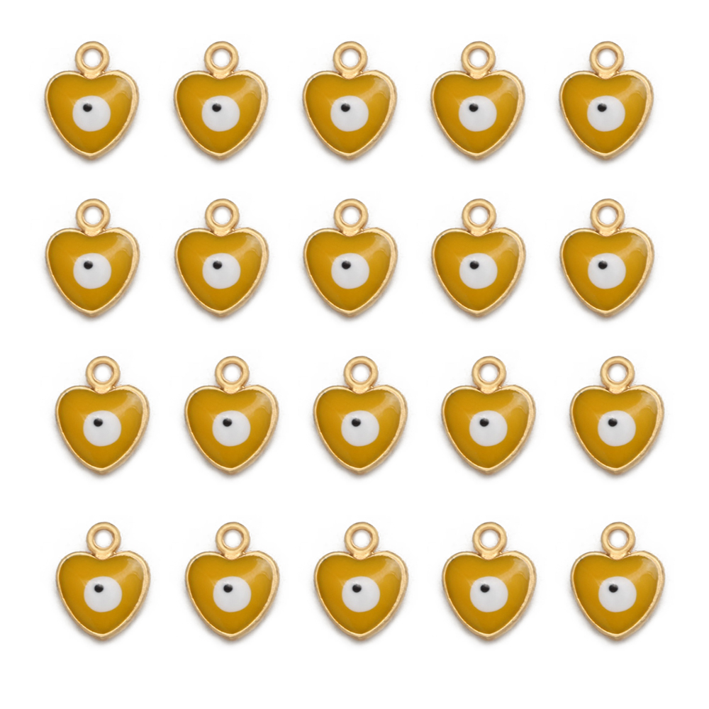 Amuleto de ojo de la suerte para fabricación de joyas, colgante de corazón, gota de doble cara, aleación de aceite, colorido, mal de ojo, accesorios de pulsera, 20 piezas por lote: Violeta