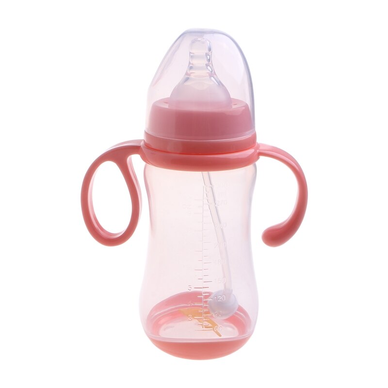 Baby Fles Melk Voeden Drinken Cup Brede Kaliber Siliconen Tepel Melk Fles D5QA: Pink-240ml