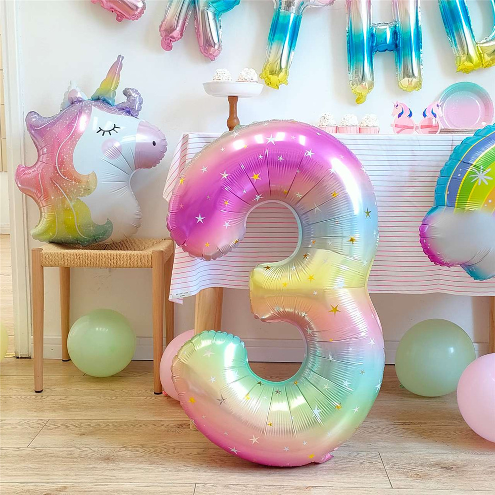 40 pulgadas 1 2 3 4 5 Globo grande con número de estrella arcoíris Globos de helio de aluminio coloridos degradados Globos de decoración para de cumpleaños para niñas Globos
