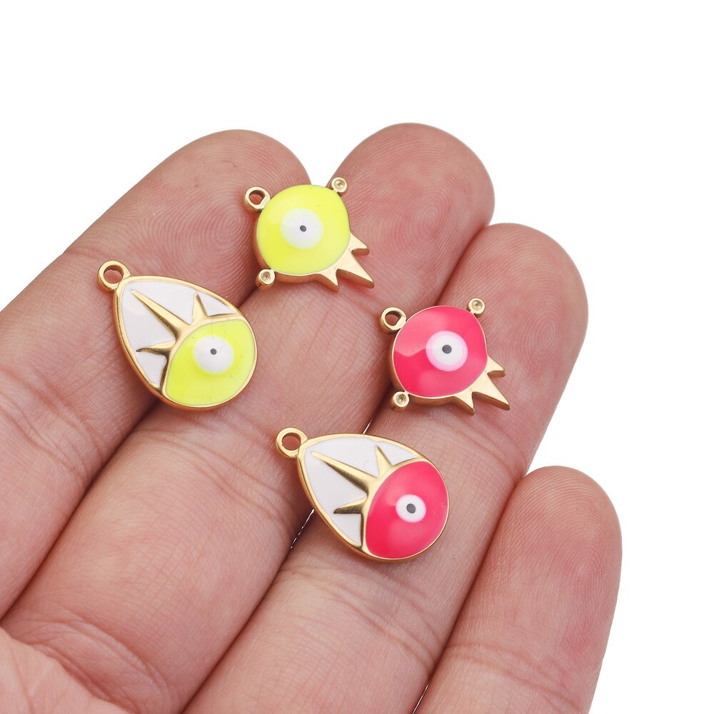 5pcs Stainless Steel Enamel Turkey Eye Medal Charm Pendants for Women Necklace Bracelet Making DIY Jewelry Charms Findings