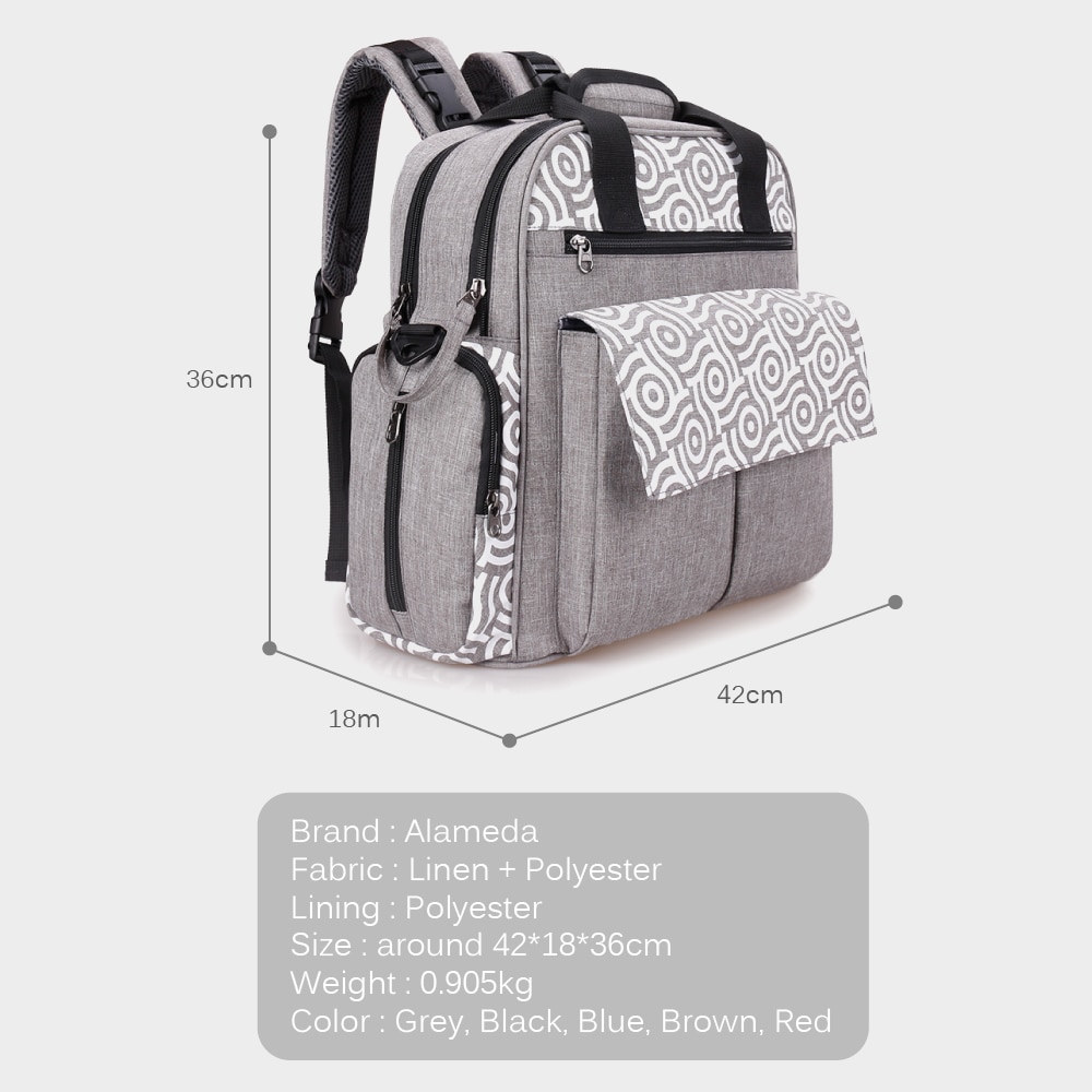 Alameda Convertible Diaper Bag Backpack Large Baby Bag Mummy Maternity Nappy Changing Bag with Stroller Strap for Baby Care