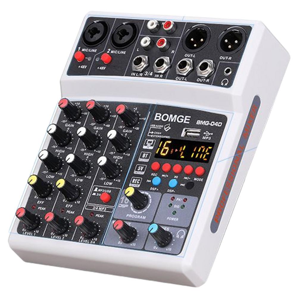 4 Kanalen Audio Sound Mixer Mengen Dj Console Usb Met 48V Phantom Power 16 Dsp Effecten: White