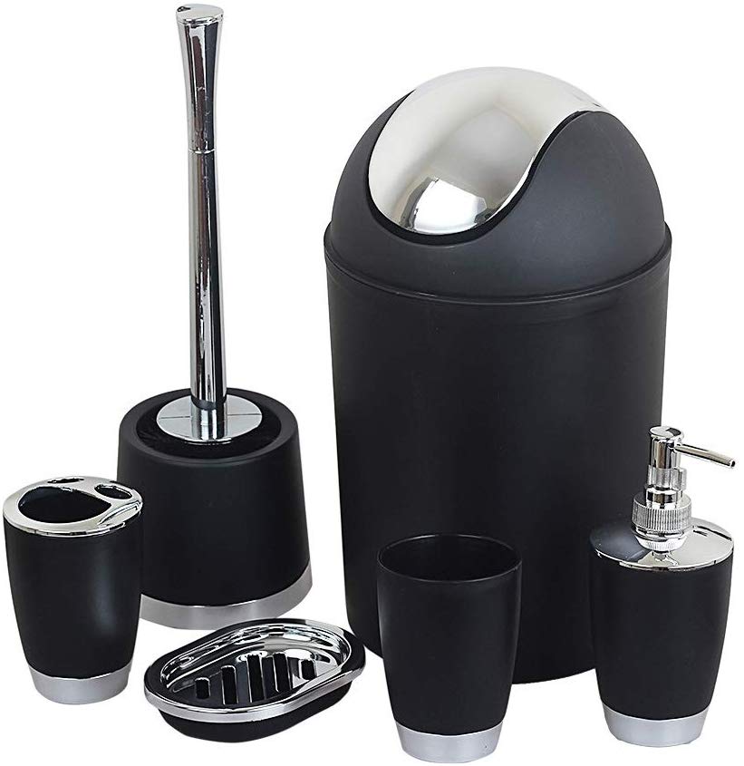 Yooap lata de lixo para hotel, itens domésticos, revestimento, plástico, banheiro, conjunto de 6 peças, acessórios para banheiro: Black
