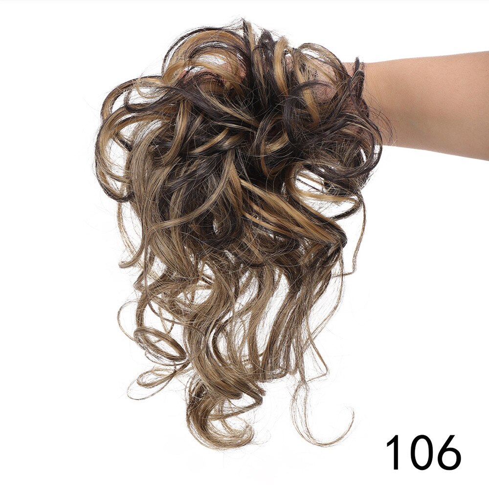 LiHui moño sintético, banda con rizos desordenados, pinza elástica para el pelo, pieza de peluca, pinza para el pelo para mujer, negro y marrón: P18 / 613