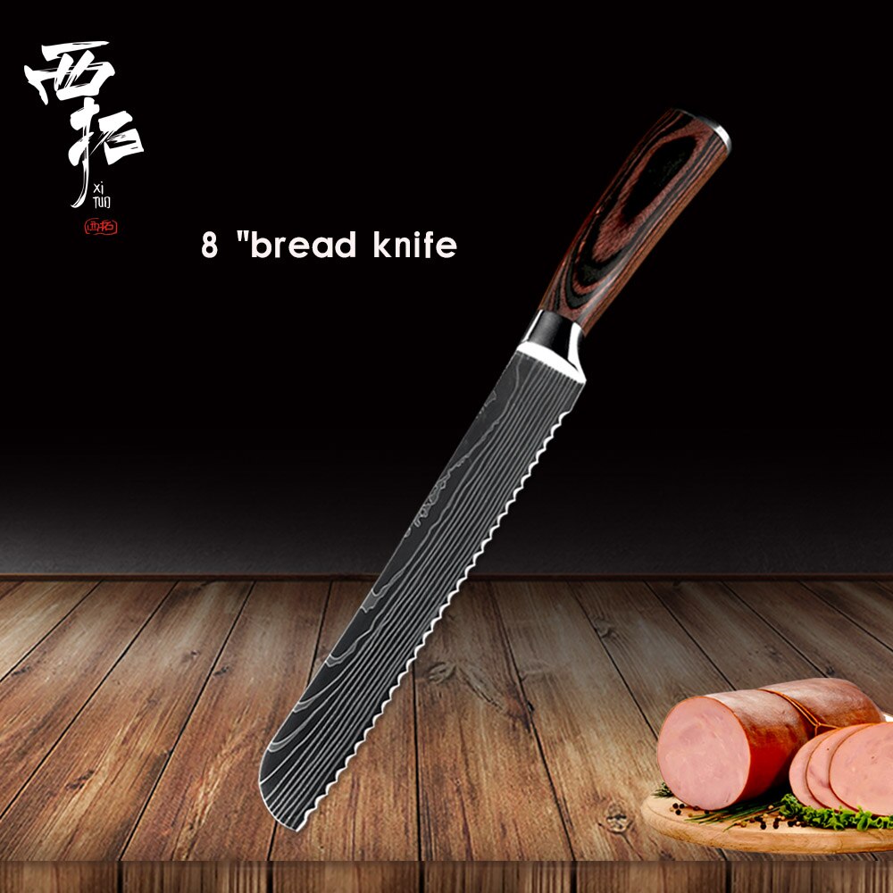 XITUO Chef Knife Practical Santoku Cut Meat Fruit and Vegetable Fish Fillet Food Knife anti-stick Damascus pattern Kitchen Tool: 8inch bread knife