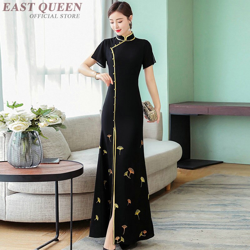 Svart maxi cheongsam kinesiske kjoler sommer aodai sexy orientalsk kjole qipao ao dai vietnam tradisjonell kjole  ta1750