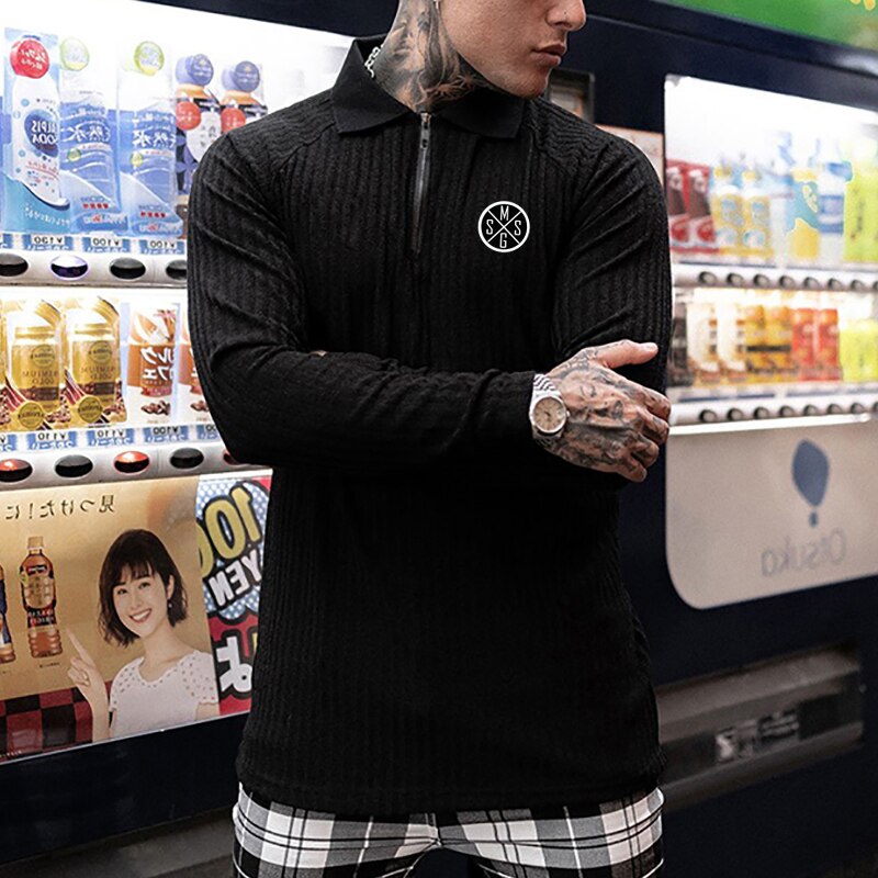 Merke gensere herre klassisk casual turn-down krage pull homme slim fit tynne gensere menn høst vinter polo strikkeplagg