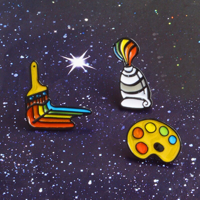 3 stks/set Schilderen Gereedschap Palet Verf Buis Borstel Cartoon Broche Rainbow Art Enamel Pin Rugzak shirt Accessoires