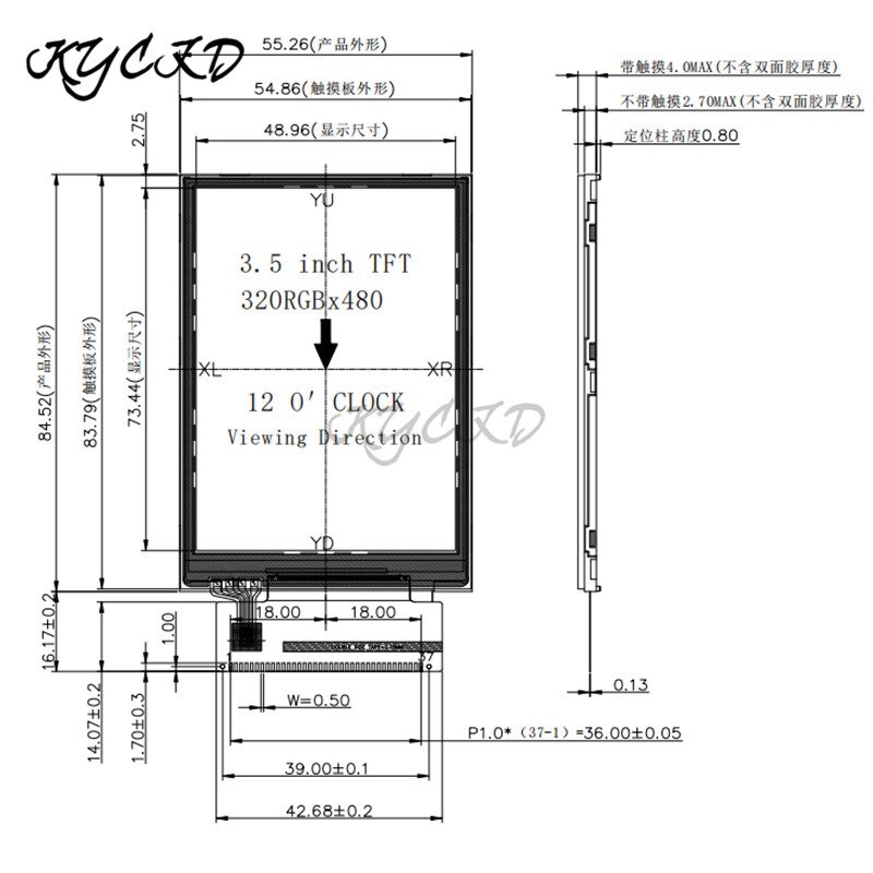 Módulo de pantalla táctil para Arduino, pantalla TFT LCD de 3,5 pulgadas, 3,5x320, controlador ILI9488, MCU8080, 37 pines, HD, RGB, a todo Color