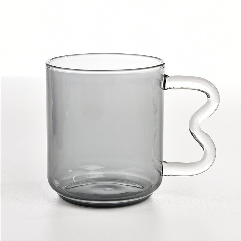 Tasse à café en verre coloré avec poignée d'oreille, tasse à expresso, pour jus de fruit, pour le bureau, pour le petit déjeuner, couleur contrastée,: Gray