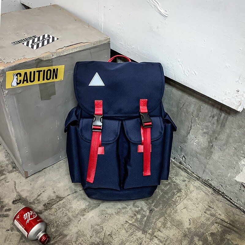 Unisex Oxford Backpack - Fashion Style - Zipper Closure - Interior Compartment - External Frame: Dark blue
