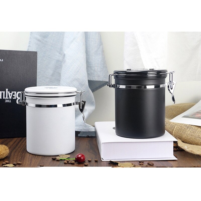 Coffee Canister Stainless Steel Coffee Storage Container with Coffee Scoop Date Tracking Wheel One Way Co2 Valve Airtight 19QE