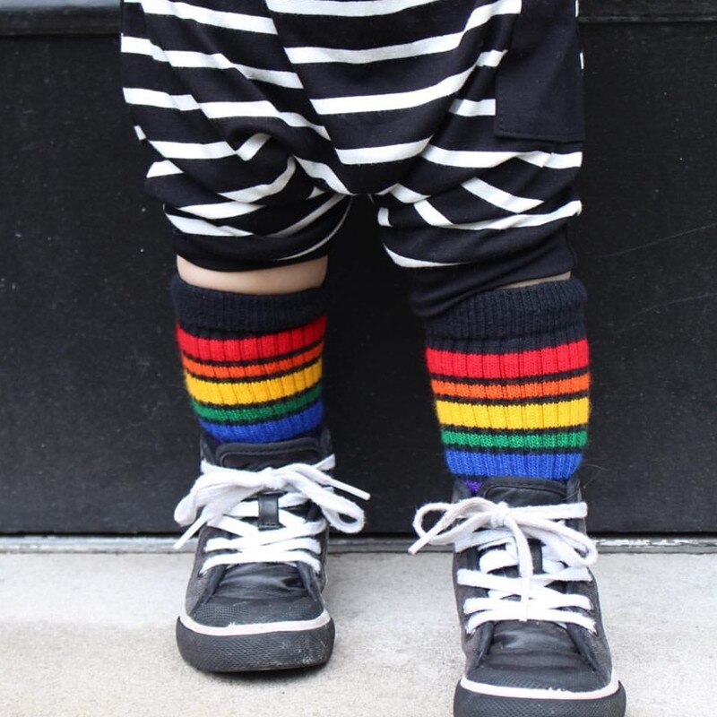 Regenbogen Kinder Kniestrümpfe Baumwolle Lange Student Schule Socken Mädchen Jungen Gestreiften Socken Weiß Familie Sox Dicke Kinder Schuhe: B