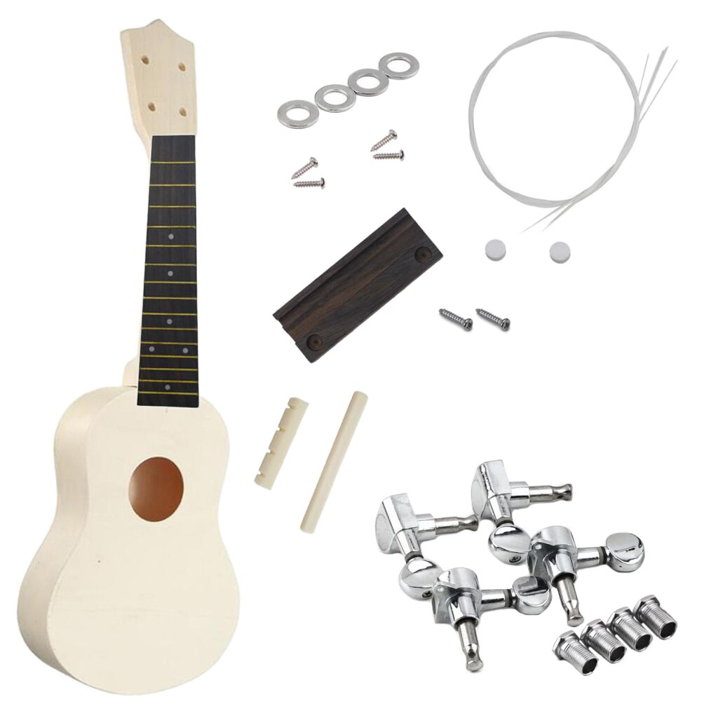 21'' Unassembled Wooden Ukulele Guitar Uke Kit DIY W/ Accessories Beginners