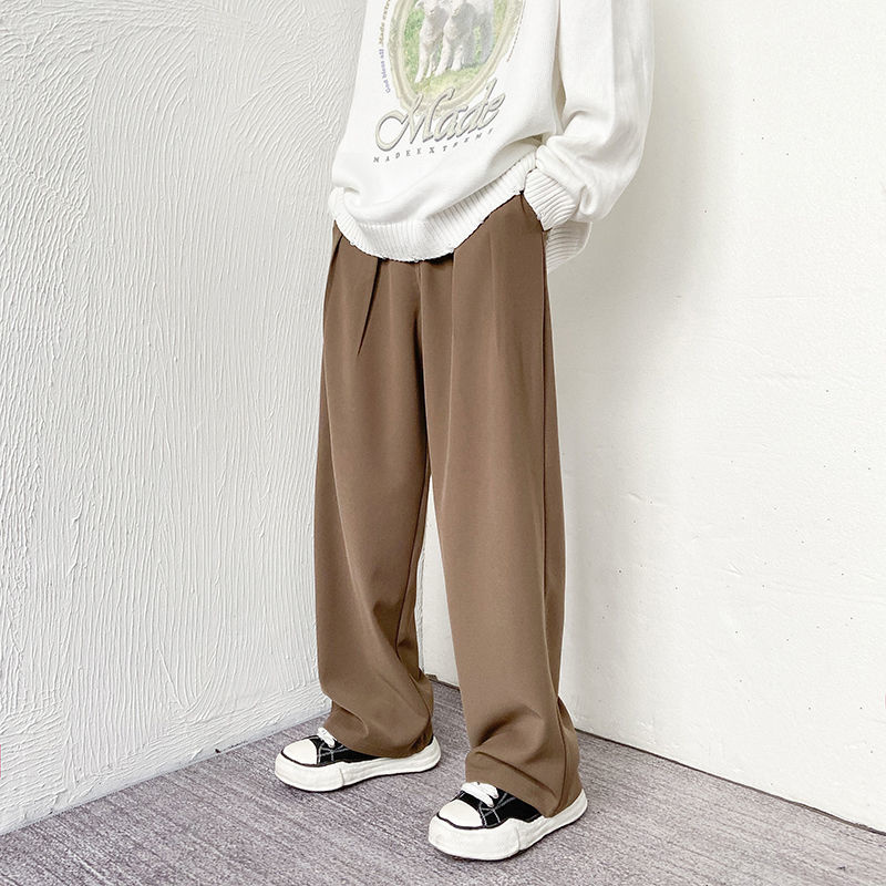 Pantalones de traje marrones/grises/negros para hombre, pantalones de vestir de la sociedad de la , Pantalones rectos sueltos coreanos, pantalones formales de oficina M-2XL: Brown / XXL