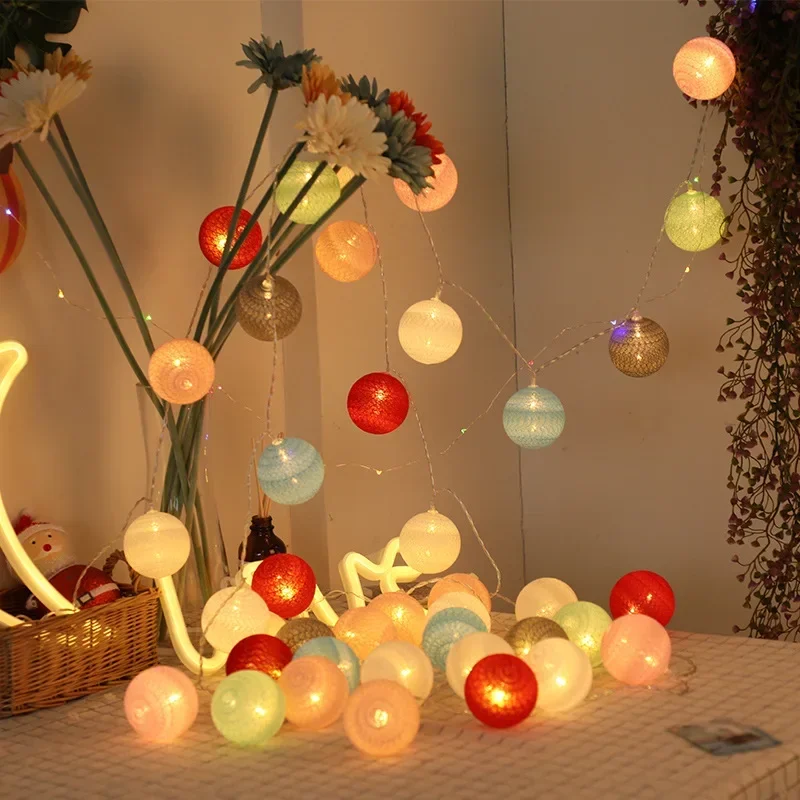 LED-katoenen ballen Lichtslingers Batterij of USB-aangedreven Fairy Garland Lighting Strings Kerstvakantie Bruiloft Feestdecoratie