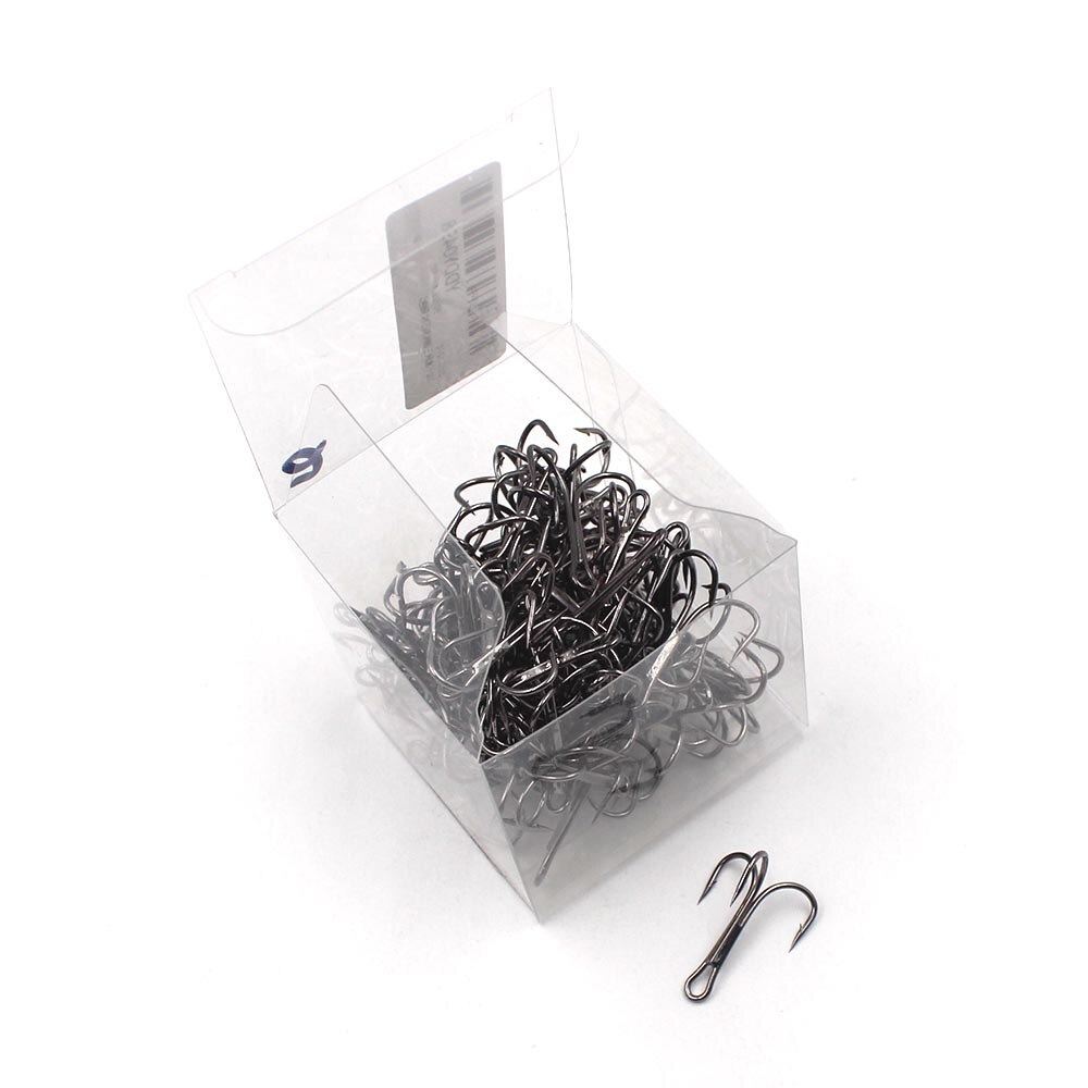 100 stuks/partij koolstofstalen drievoudige vishaak geslepen drievoudige vishaak 5 maat  #2 #4 #6 #8 #10 vishaak tackle drievoudige vishaken fishook: Zwart / 2