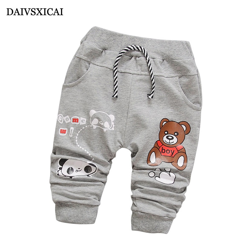 Daivsxicai Pants Boys Cotton Casual Cute Cartoon Bear Pants Baby All-Match Newborn Pants For Children 7-24 Month