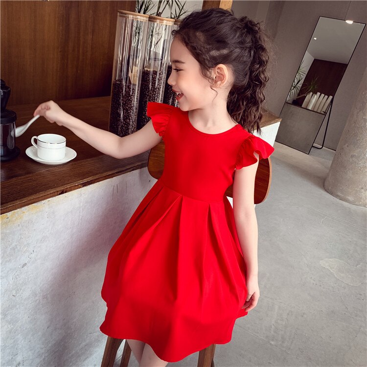 Girls Chiffon Dress with Bowknot Summer Princess Party Dress for Girls Wedding Red Dress Kids Clothing 4 5 7 9 11 13 Years
