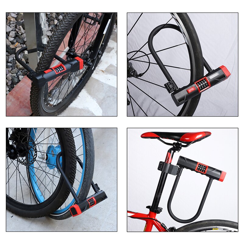 WEST BIKING Password Code Bicycle U Lock Anti-theft MTB Road Bike Motorcycle Bike U Lock Steel Safety Heavy Duty Bicycle U-Locks