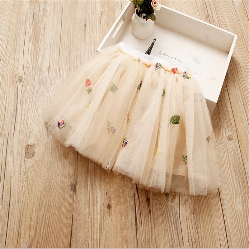 Babymeisjes bloemen borduurwerk tule tutu rokken meisje beige roze effen kleur rok kinderkleding