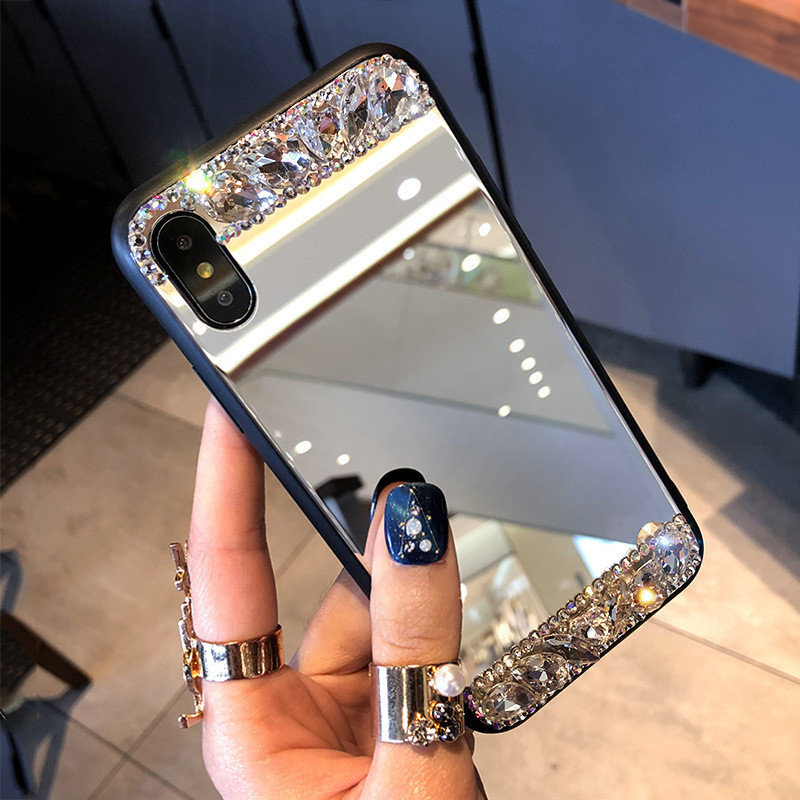 Temperato Occhiali Specchio Del Telefono Del Rhinestone Custodie Per Samsung A30 A10 M10 Nota 8 A8 Più A830 J310 Della Copertura Del Telefono Del Diamante funda Coque