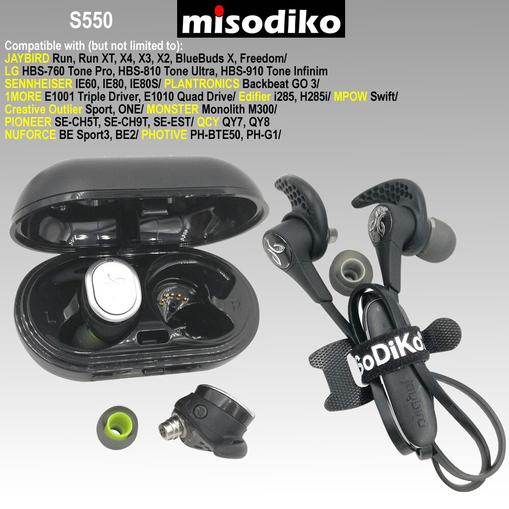 Misodiko  s550 silikon öronsnäckor tips öronproppar för jaybird  x4 x3 x2,  run, bluebuds x, freedom/ photive ph-bte 50/  lg hbs 760 810 910