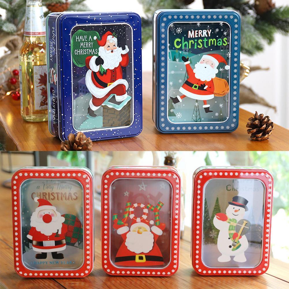 Boîte à biscuits en fer blanc, fenêtre transparente Rectangle Film carré emballage de noël boîte à chocolat cuisson boîte à bonbons T3Z8