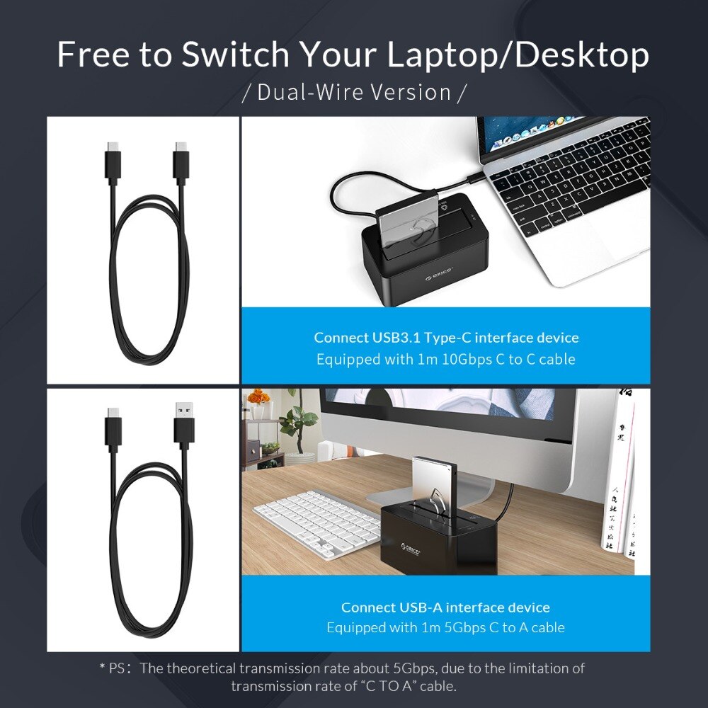 Orico Hdd Docking Station Type C Sata 3.0 USB3.1 Gen2 10Gbps Harde Schijf Docking Station Behuizing Voor 2.5/3.5 Inch Ssd Hdd