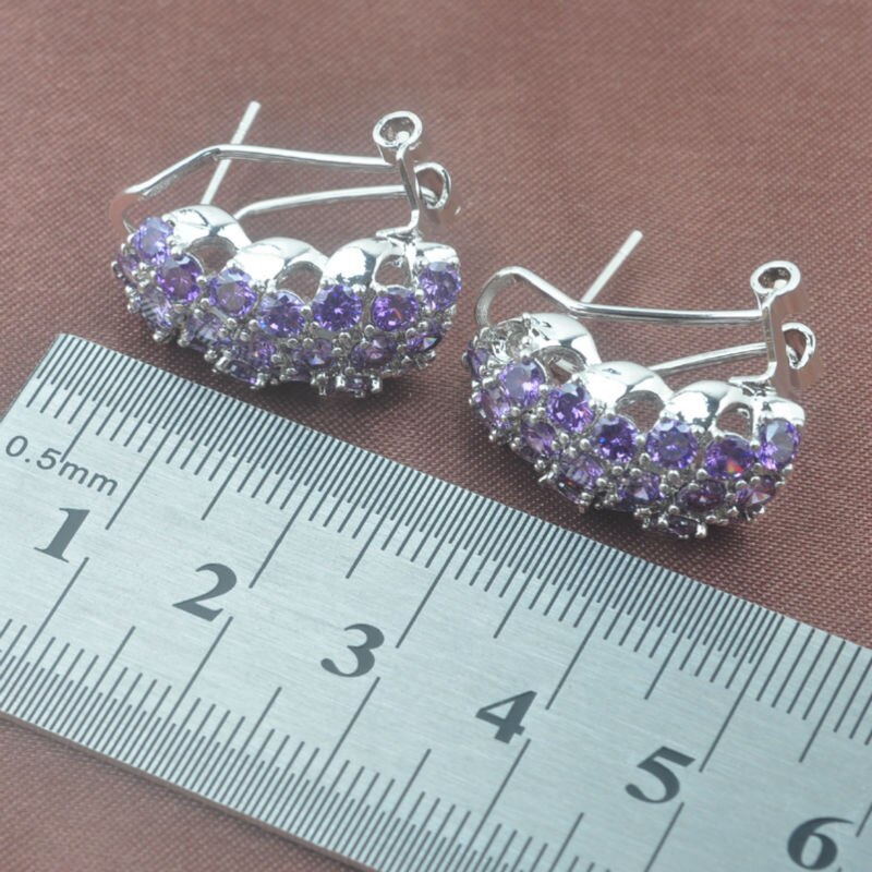 Shining Purple Cubic Zirconia Jewelry Sets Women's Silver Color Crystal Ring Necklace And Earrings Set TZ0282