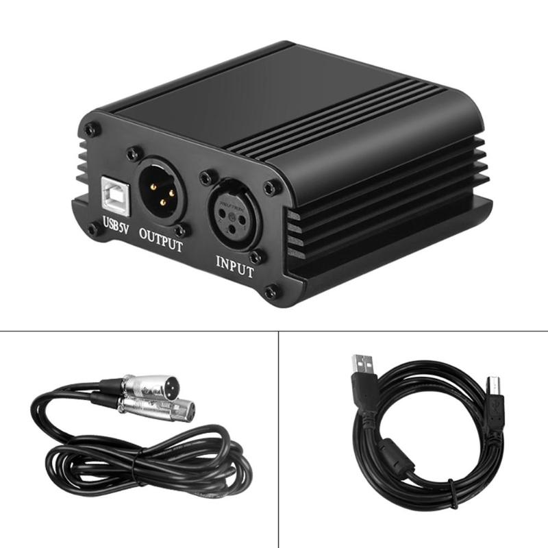 48V USB Phantom Power Supply With USB Cable Microphone Cable For Mini Microphone Condenser Recording Equipment