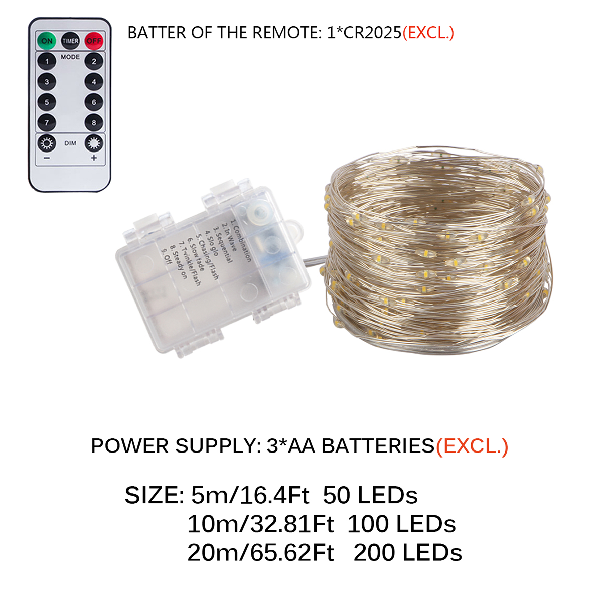 5m 10m 20m ledet-lyslenker juletrelys usb-batteri fjernkontroll girlander kobbertråd ledet-lampe til bryllupsfestdekor