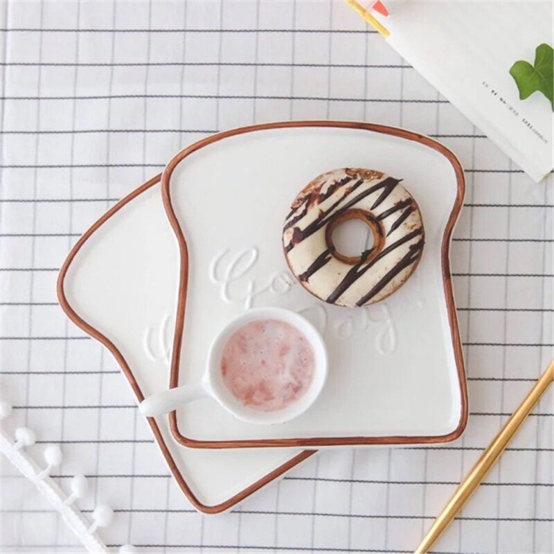6.5 Inch Toast Plate Ceramic Dinner Plate Kitchen Tools Tableware Lovely Korean Children's Breakfast Bread Shape Plate