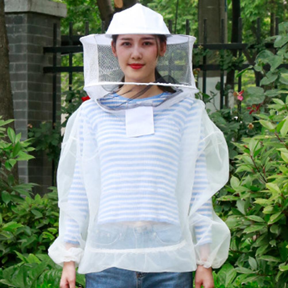Beekeeping Suit Outfit with Detachable Veil Hood Bee Protection Beekeeping Clothing for Bee Keepers White