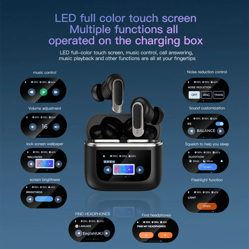 BlitzWolf-auriculares BW-FYE16 TWS con pantalla LED, cascos con bluetooth, pantalla táctil colorida, cancelación activa de ruido, vida útil de 32h