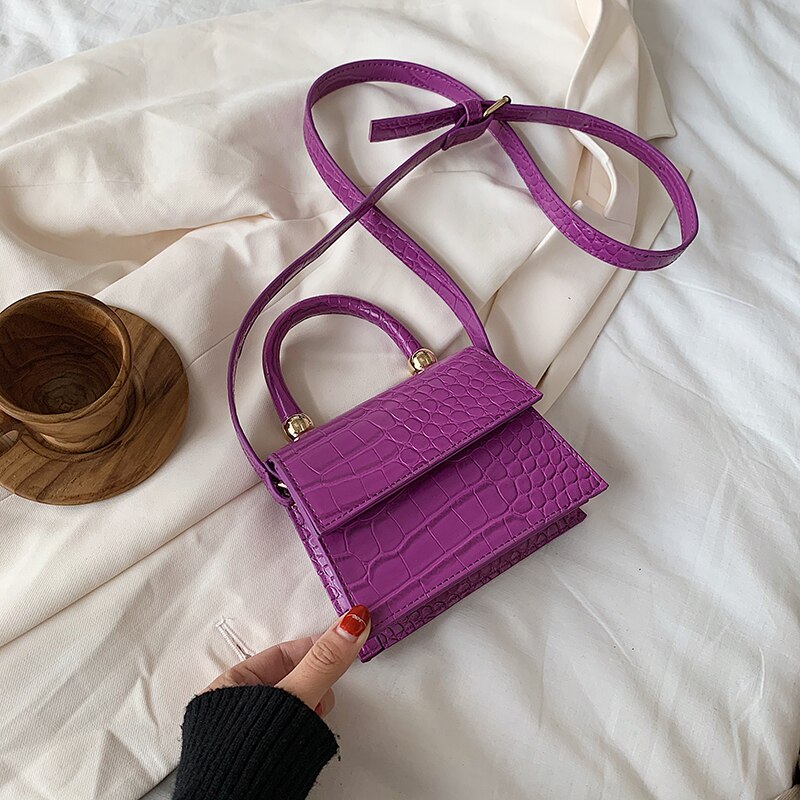 Mini teste padrão de pedra totes para as mulheres 2020 crossbody ombro mensageiro bolsas senhora viagem cruz corpo saco bolsas: PURPLE