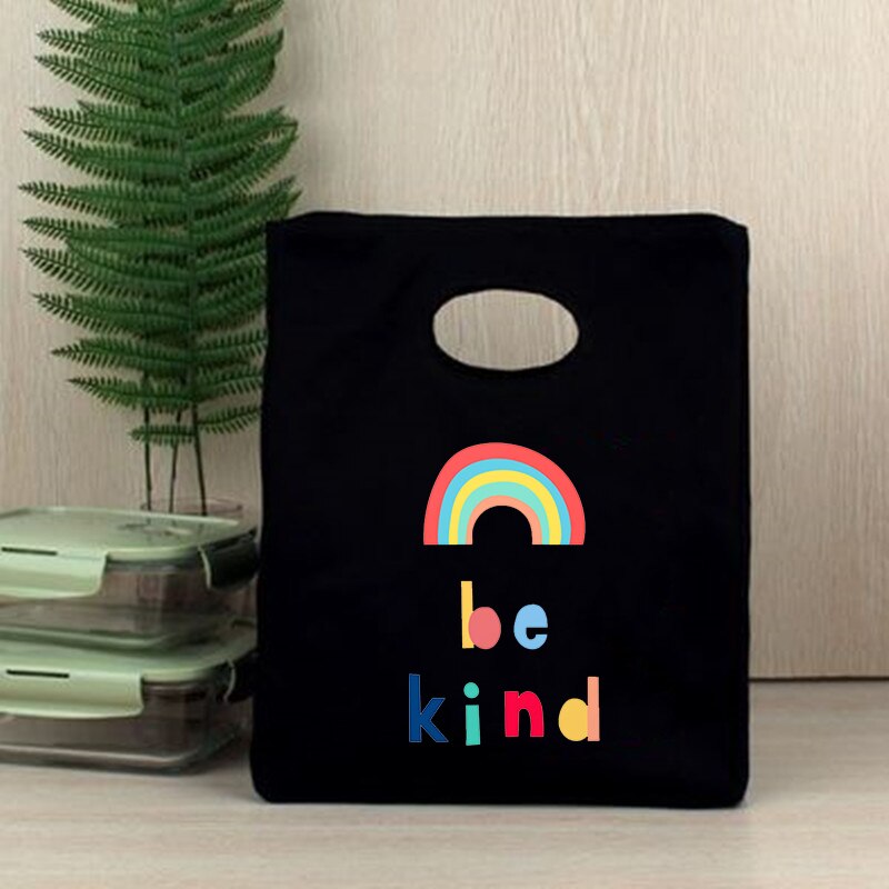 Bądź miły Rainbow funkcjonalne Cooler torby na Lunch przenośna ocieplana z płótna pojemnik Bento Totes termiczna jedzenie na piknik pokrowiec torebka: Q00786-TBBK-C
