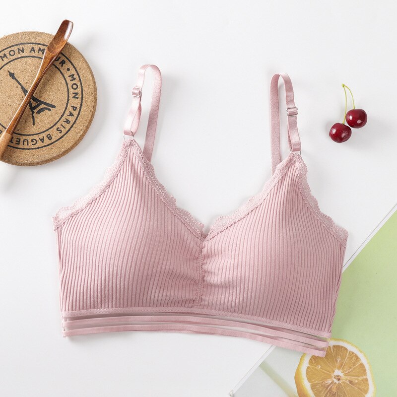 Unge piger træning bh bomuld blonder strikning teenage piger undertøj sport yoga bralette kvinder lille vest tank top en størrelse: Lyserød