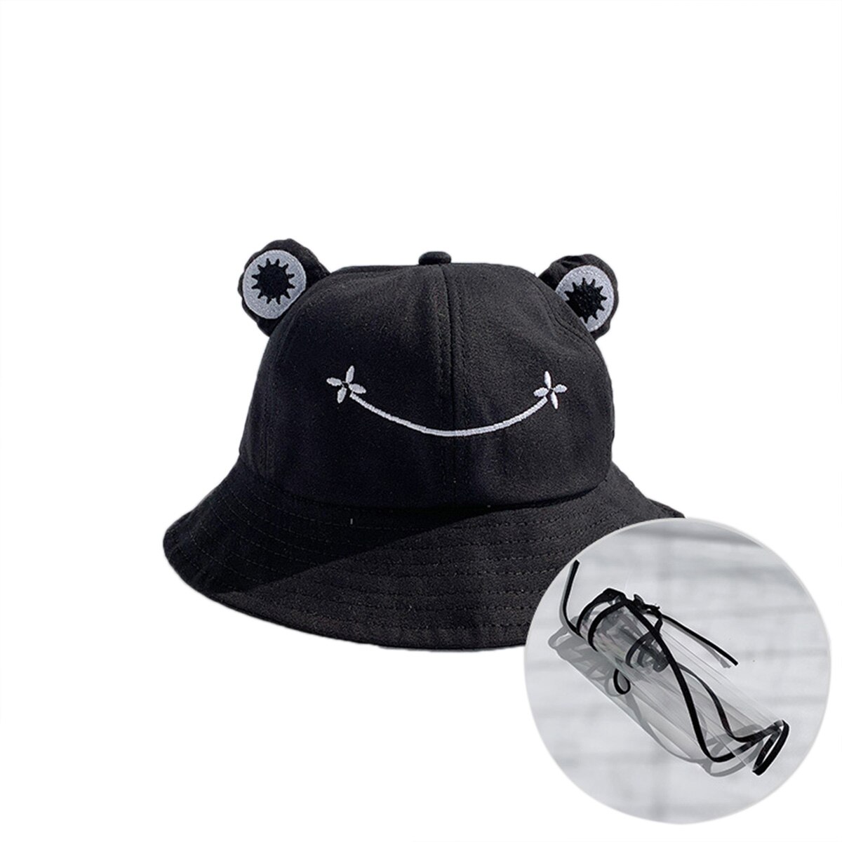 Adult Children Cute Cartoon Frog Outdoor Protective Hats Caps with Removable Anti-saliva Anti-droplet Dust-proof Full Face Cover: Black for child