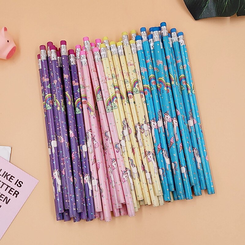 12 pcs/set Cute Rainbow Unicorn Triangle HB Standard Wooden Pencil Student Stationery Writing Pencils School Office Supply