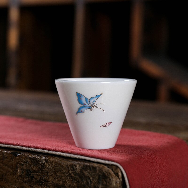 Ceramic Dehua Ceramic Whiteware Teacup Stacking Single Cup Hand-Painted Cup Kung Fu Tea Set Condensed Cute Tea Set Teacups: teacup8