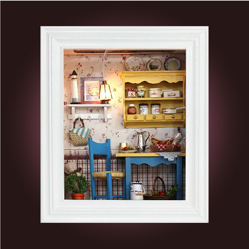Handgemachte Holz Rahmen Zimmer Kasten Miniatur DIY 3D Puppenhaus Puppenhaus Mädchen Freund Geburtstag Valentinstag Sommer Nachmittag: leisure lunch