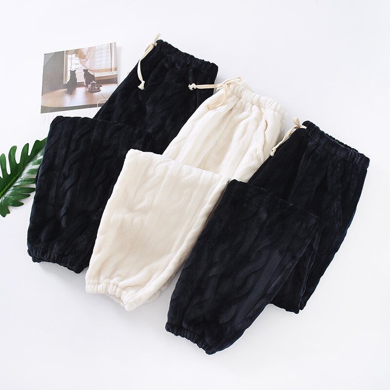 Women Winter Trousers Thick Warm Flannel Couple Long Sleep Bottoms Men Home Pants Loose Comfy Thick Loose Soft Pajama Pants