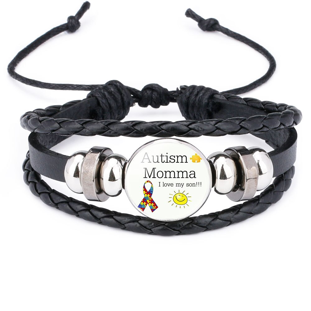 Autisme Moeder Awareness Armband Voor Kinderen Handgemaakte Gebreide Lederen Puzzel Bedelarmband Jongen Meisje Polsbandje Sieraden: 02